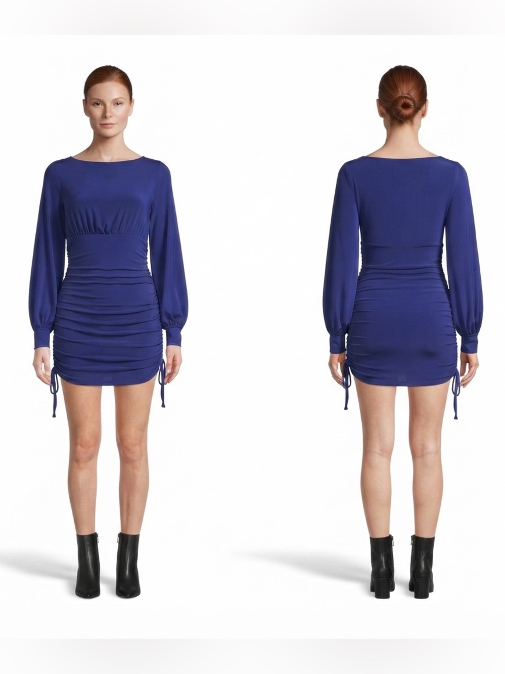Susana Monaco NWT Cobalt Blue Ruched Waist Long Sleeve Mini Dress Tunic Top S